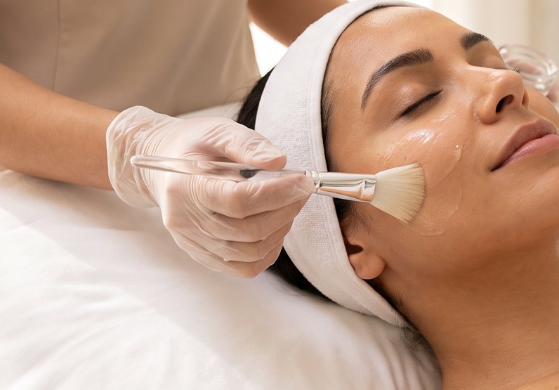 Esthetician performing a facial and skincare treatment at CaraBella Skin